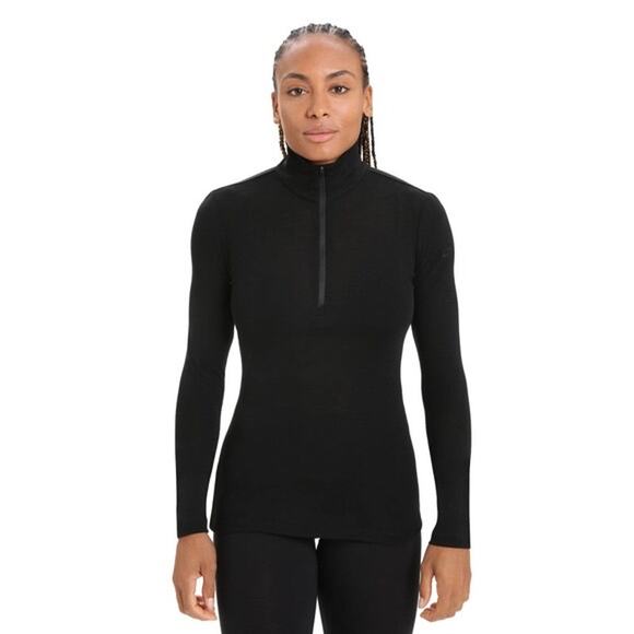 NWOT ICEBREAKER Sweater Women L Black Merino-Wool 175Tech 1/4Zip MockNeck LongSl - Picture 1 of 4